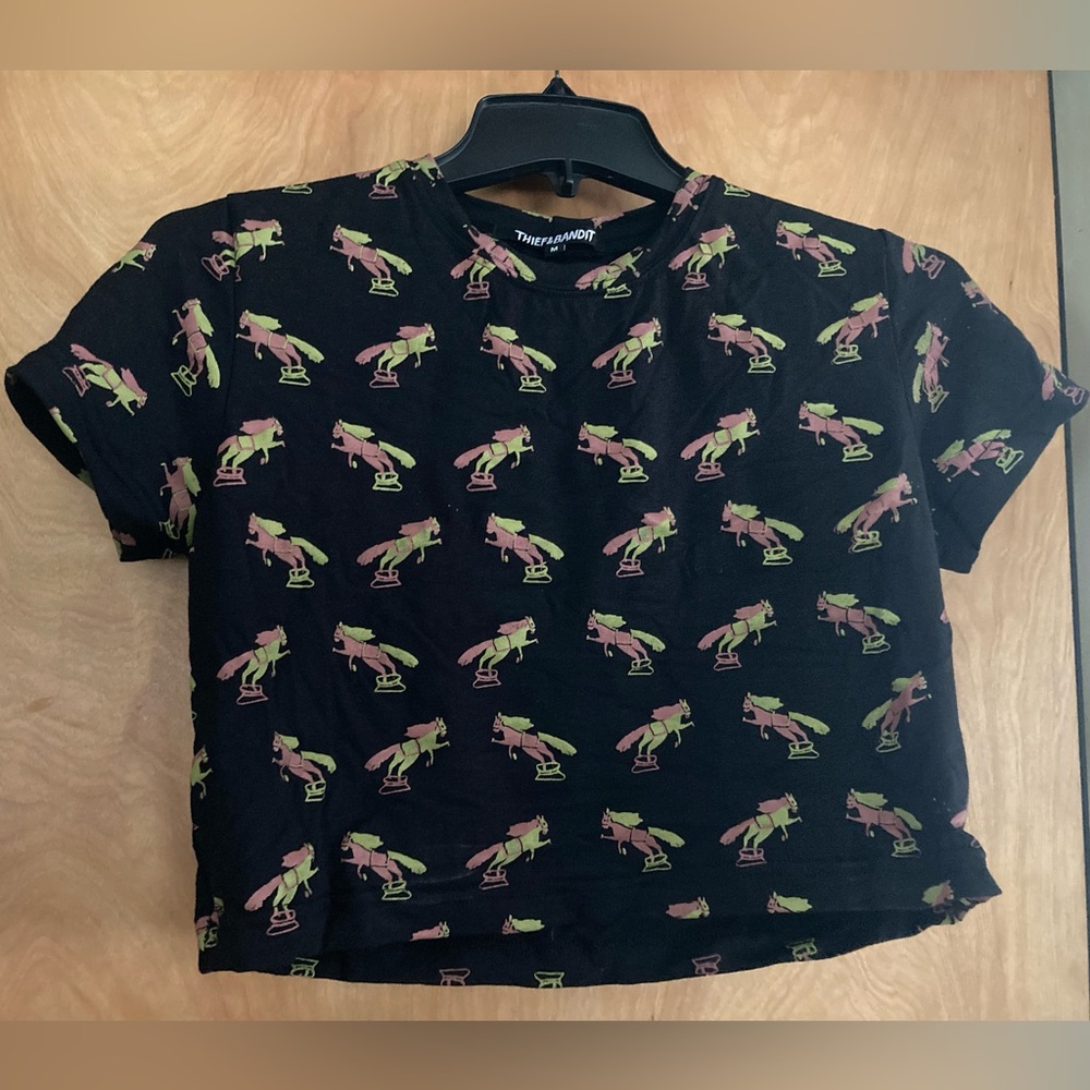 Thief and Bandit Cropped Tee, Black Trophy Print, NWT, Size M